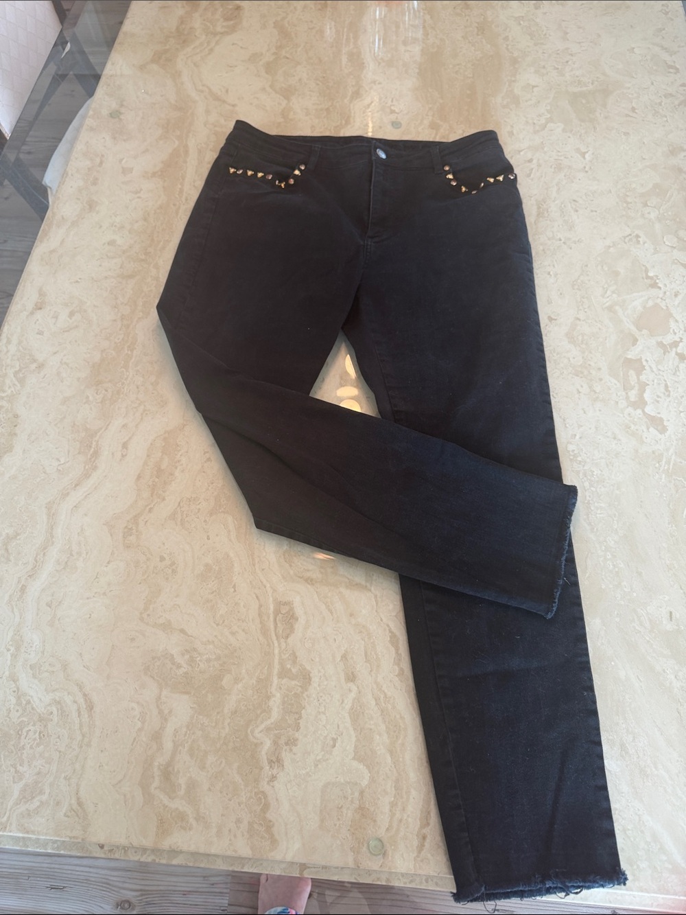 Escada Black Skinny Jeans with Gold Stud Detail